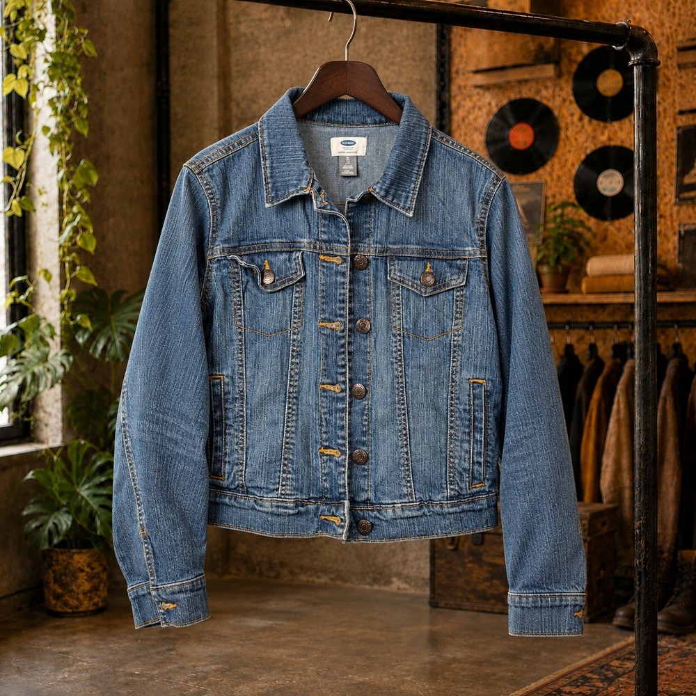 Kids Cropped Denim Button Front Trucker Jacket Medium Wash Jean Size XLOld Navy